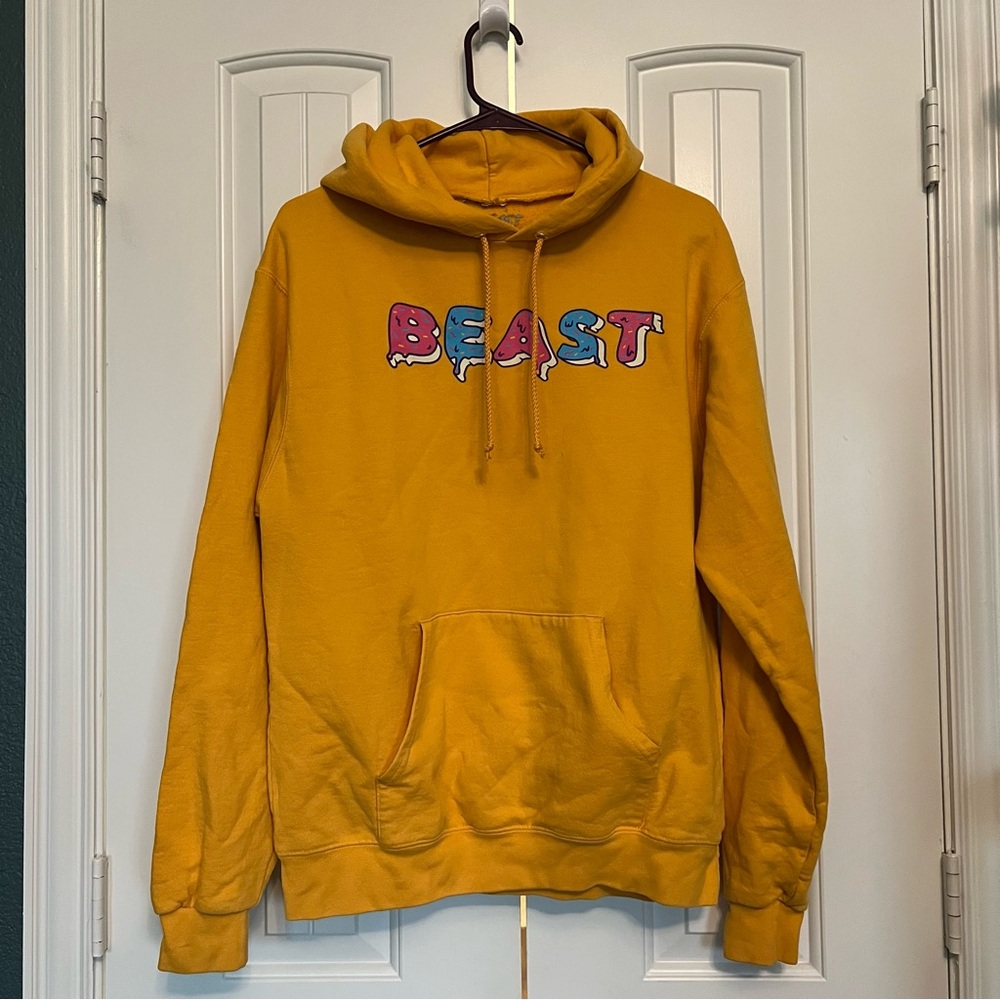 Mr Beast Hoodie Mens Large Champion Yellow Doughnut Youtube Sweatshirt Gamer